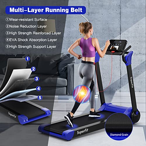 Goplus 2.25HP Folding Treadmill, Electric Superfit Treadmill W/LED Display, APP Control, Blue Tooth Speaker and Device Holder, Compact Jogging Walking Running Machine for Home & Office