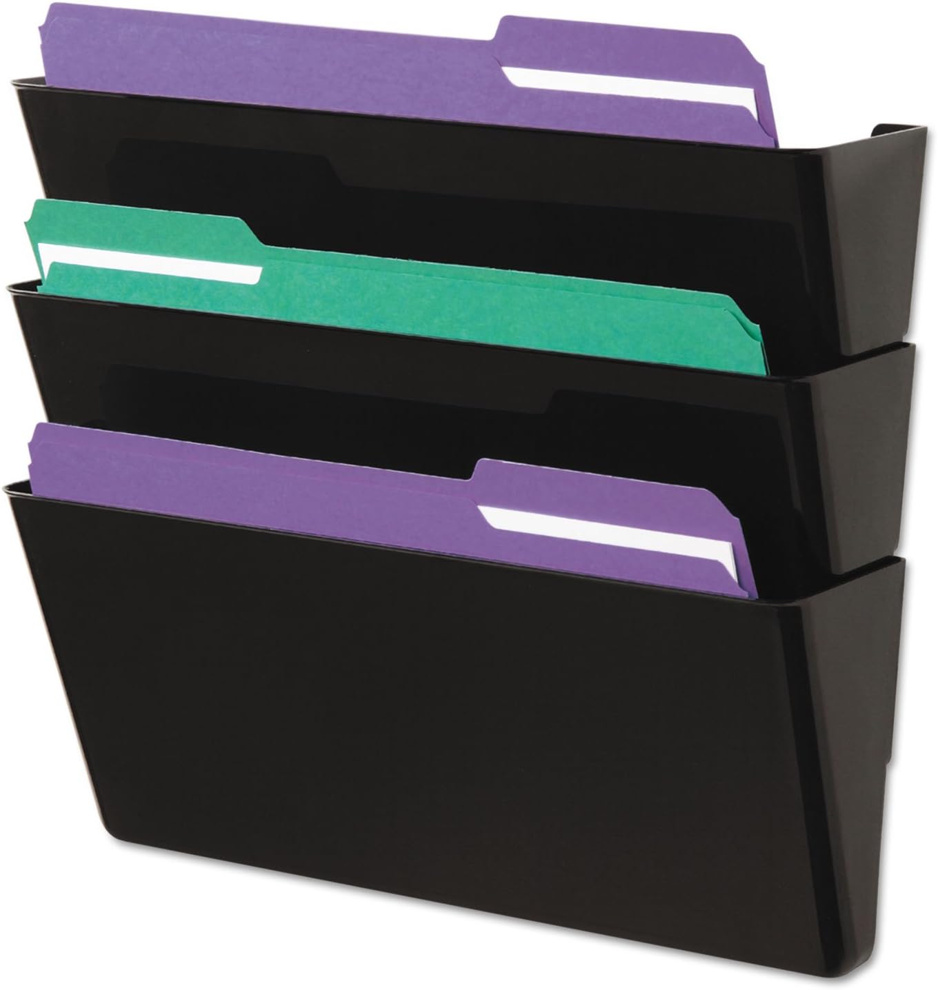 Universal UNV08121 13 in. x 4.13 in. x 14.5 in. 3-Section Plastic Wall File Pockets - Letter, Black (3/Pack)