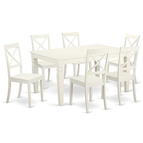 East West Furniture WEBO5-LWH-W 5 Piece Dinette Set for 4 Includes a Rectangle Room Table with Butterfly Leaf and 4 Dining Chairs, 42x60 Inch, Linen White
