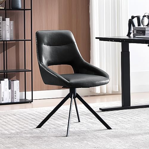 Swivel Desk Chair No Wheels Set of 1, Criss Cross Desk Chair with Padded Metal Legs, Armless Desk Chair with Leather Backrest, Cute Boho Chair for Home/Living Room/Bedroom/Office, Green