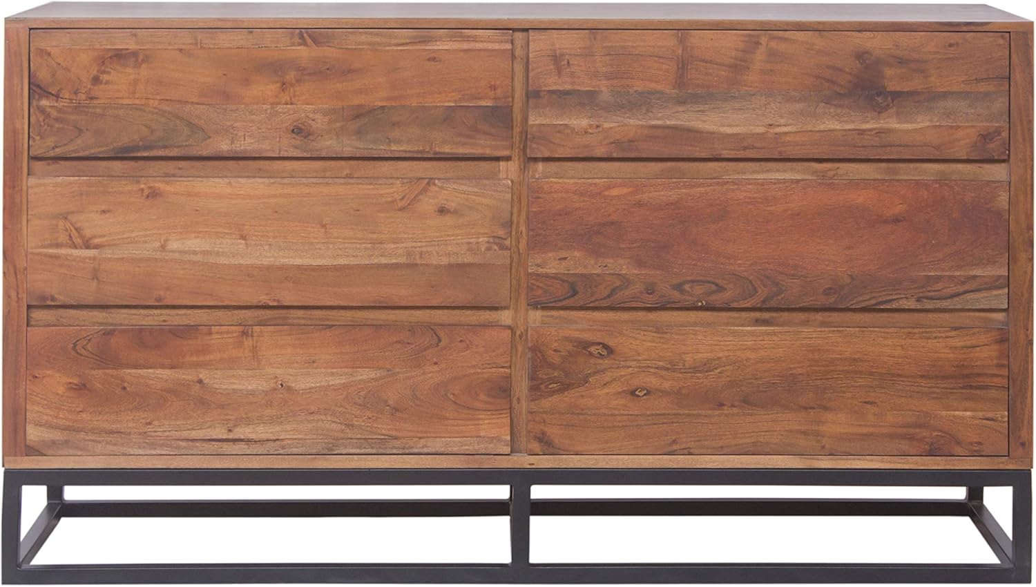TUP The Urban Port Modern Acacia Wood Dresser or Display Unit with Metal Base, Walnut Brown and Black