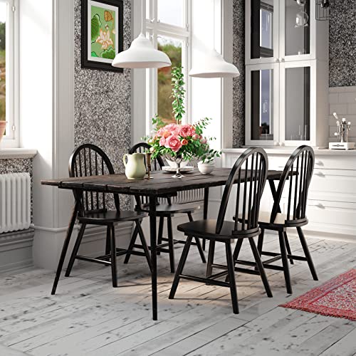 Giantex Wood Dining Chairs Set of 4, Windsor Chairs with Solid Wood Legs, High Spindle Back, H-Shaped Crossbars, Vintage Country Farmhouse Style Wooden Side Chairs, Black