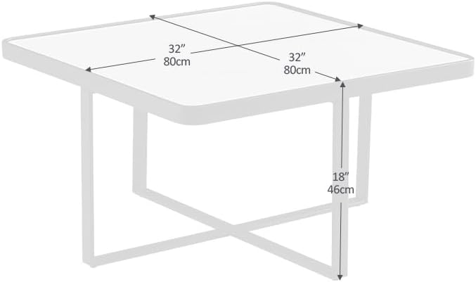 Square Coffee Table with Sintered Stone Tabletop, Minimalist Center Table with Black Metal Frame, Sofa Side Tea Table for Living Room or Office Furniture