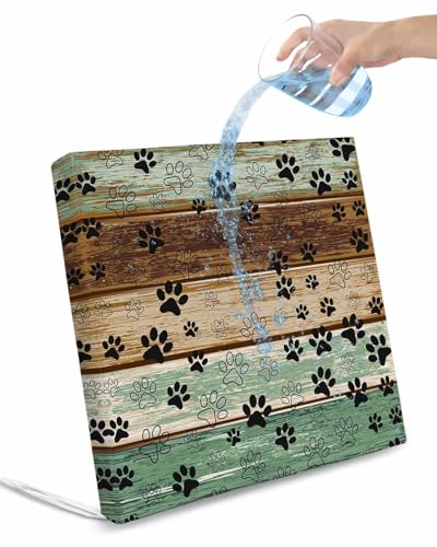 Outdoor Chair Cushion Covers 4 Pack, Teal Brown Dog Paw Prints Waterproof Sofa Couch Covers, Country Farmhouse Wooden Furniture Protector Seat Slipcovers for Patio Garden, 24