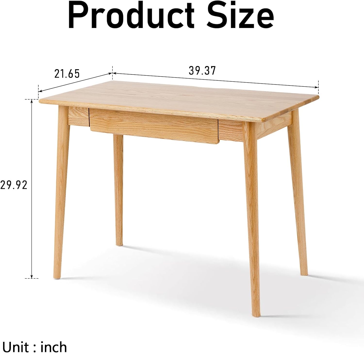 Solid Wood Writing Desk, Ergonomic Mid Century Modern Desk with Drawer, Small Desk for Bedroom, Home Office Study Desk(39.37'')