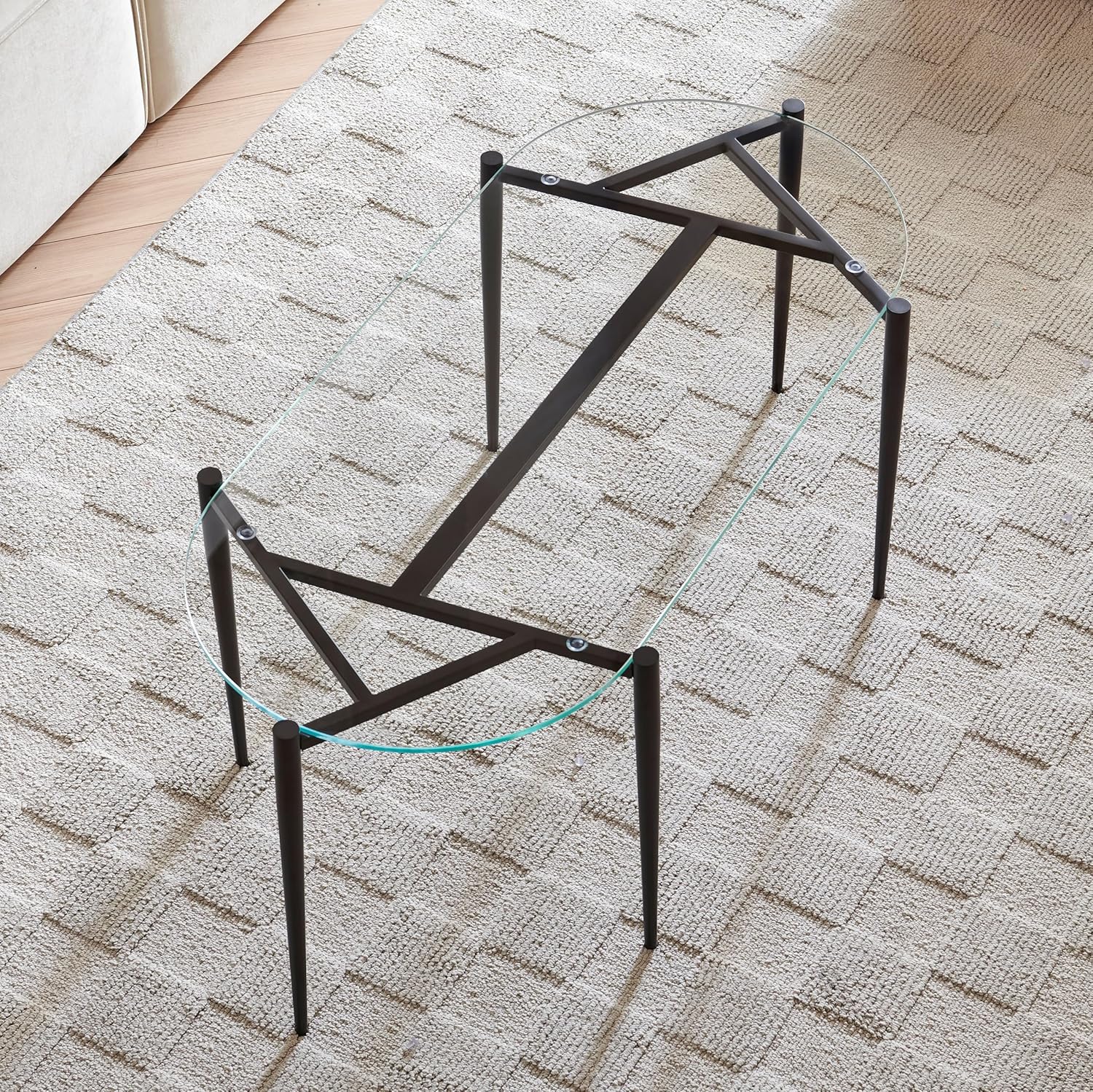 AGV LIGHTING 202311 Glass Coffee Table, Modern Design for Living Space, L40 x W20 x H17, Clear Glass Top & Matte Black Finish Metal Frmae