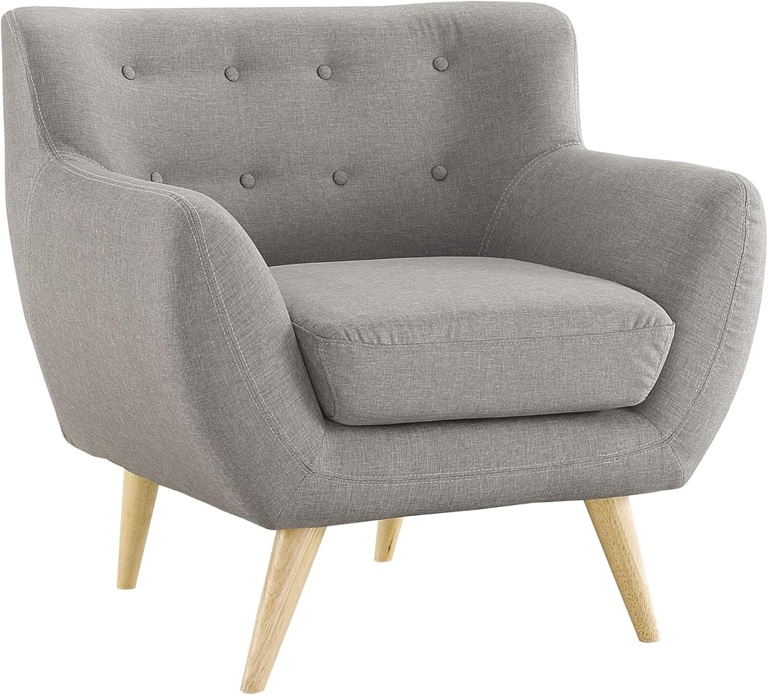 Ergode Wholesale | Luxurious Dual Cushion Armchair | Wooden Legs | Elegant Design | Polyester Upholstery | Finely Stitched Back Seat Buttons | Modern & Sophisticated | Light Gray
