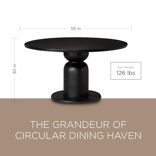Maven Lane Mila Contemporary Large Round Circle Wooden Pedestal Dining Table for Modern Kitchen, Bistro, or Card Table in Refined Natural Finish