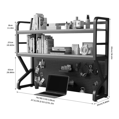Desktop Bookshelf for Computer Desk - Metal Multipurpose Countertop Hutch Bookcase, 2 Tier Modern Pegboard Display Rack, Student Desk Books Organizer Rack, Multi-layer Trinkets Storage Rack(White,70x2