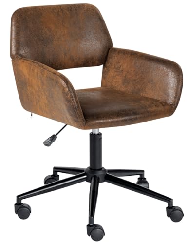 FurnitureR Home Office Chair, Fabric Upholstered Vanity Chairs with Rolling Wheels, Adjustable Study Desk Chair Mid Back Task Chair for Living Room, Bedroom, Small Spaces - Beige