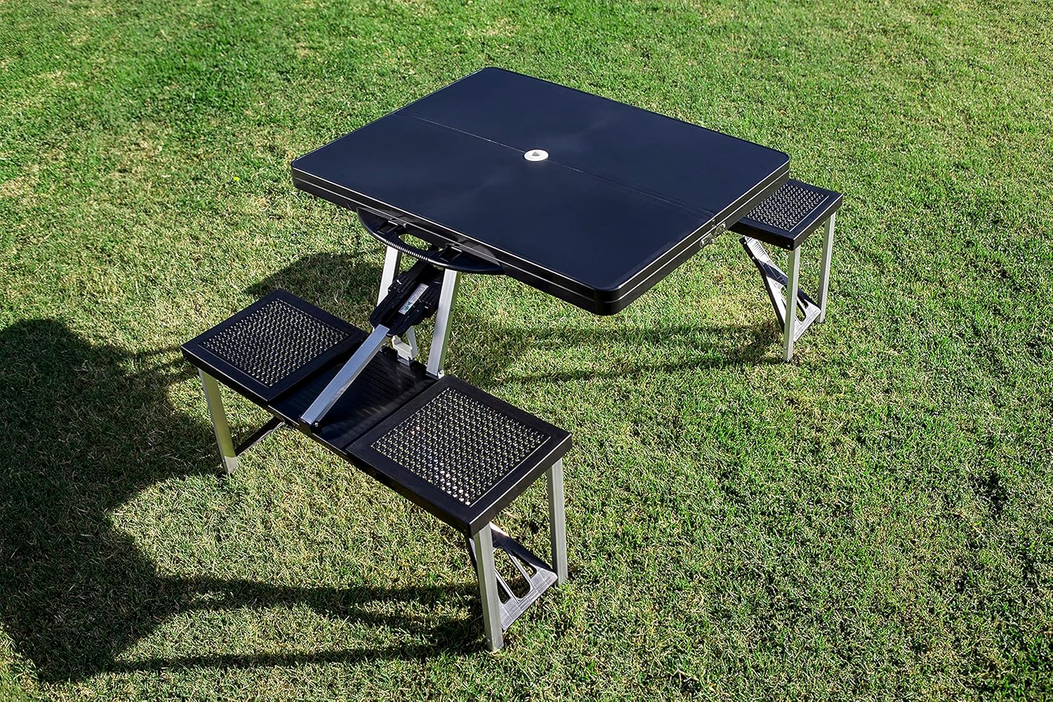 PICNIC TIME NCAA Stanford Cardinal Folding Picnic Table, Camping Table, Outdoor Table with Umbrella Hole, (Black)