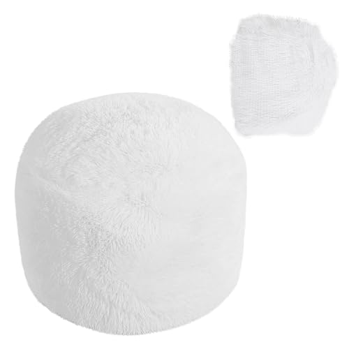 Fluffy Unstuffed Ottoman Pouf Cover, Round Faux Fur Ottoman Pouf Cover Foot Stool, Floor Bean Bag Chair, Foot Rest with Storage for Living Room Bedroom, Rainbow(Cover ONLY NO Filler) ﻿