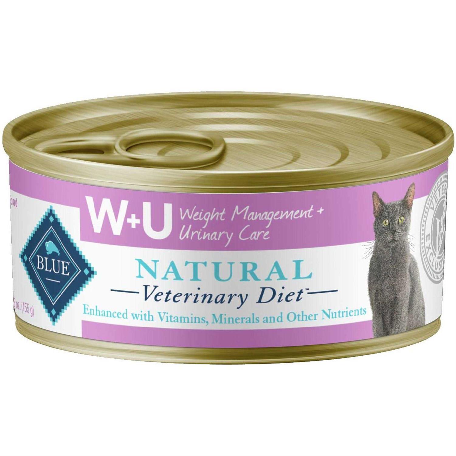 5.5-oz W+U Weight Management + Urinary Care Grain-Free Canned Cat Food Blue Buffalo Natural Veterinary Diet case of 24 - Pet Supplies online store