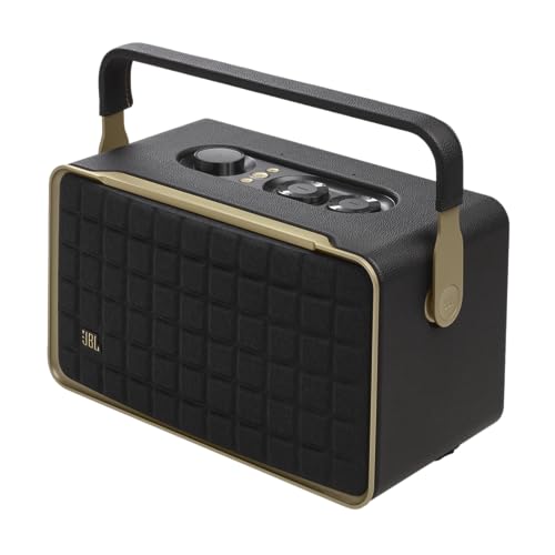 JBL Authentics 200 - Retro Style Smart Home Speaker with Built in Wi-Fi, Bluetooth and Voice Assistants, Alexa and Google Assistant, Multi-Room Playback, Automatic self tuning (Black/Gold)
