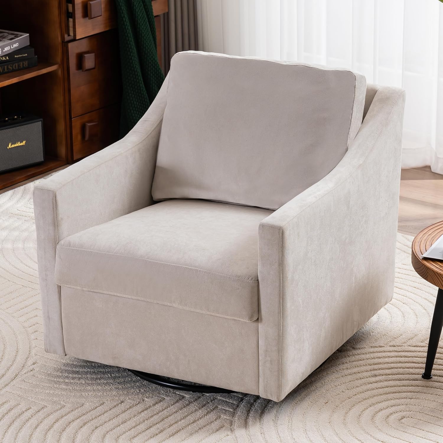Large swivel chair, upholstered armchair, modern chair, skin-friendly gradient color linen fabric, comfortable to sit. Suitable for reception living room, beige