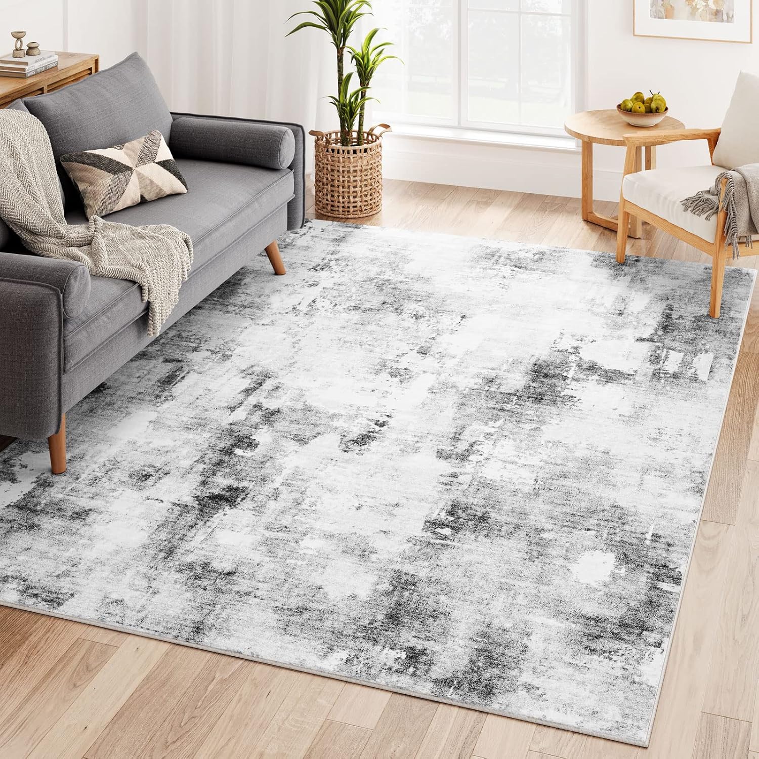 Dripex Abstract Contemporary Area Rug, Washable 5x7 Area Rugs Soft Fluffy Carpet for Living Room Bedroom Kids Rooms Kitchen, Ink Gray Non-Slip Laundry Room Rug Floor Mats for Home Durable