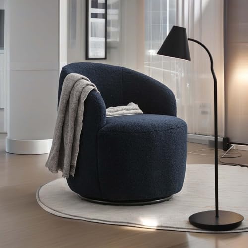NicBex Comfy Swivel Chairs for Living Room Upholstered Plush Bedroom Chair Makeup Chair Teddy Fabric Swivel Accent Armchair Barrel Chair with Black Powder Coating Metal Ring, Caramel