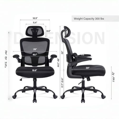 Ergonomic Office Chair, Tall and Big Gaming Chair with Adjustable Arms & Headrest & High Back, Mesh Computer Chairs Lumbar Support Comfy for Adults Home Office (Cream)