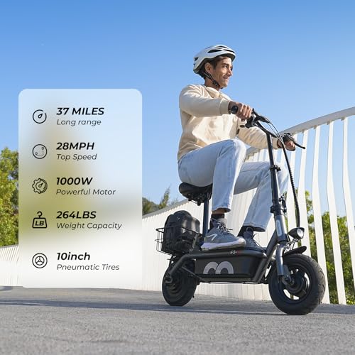 iScooter Electric Scooter with Seat, 37/21 Miles Long Range & 28/19/15.6 MPH Top Speed, 14