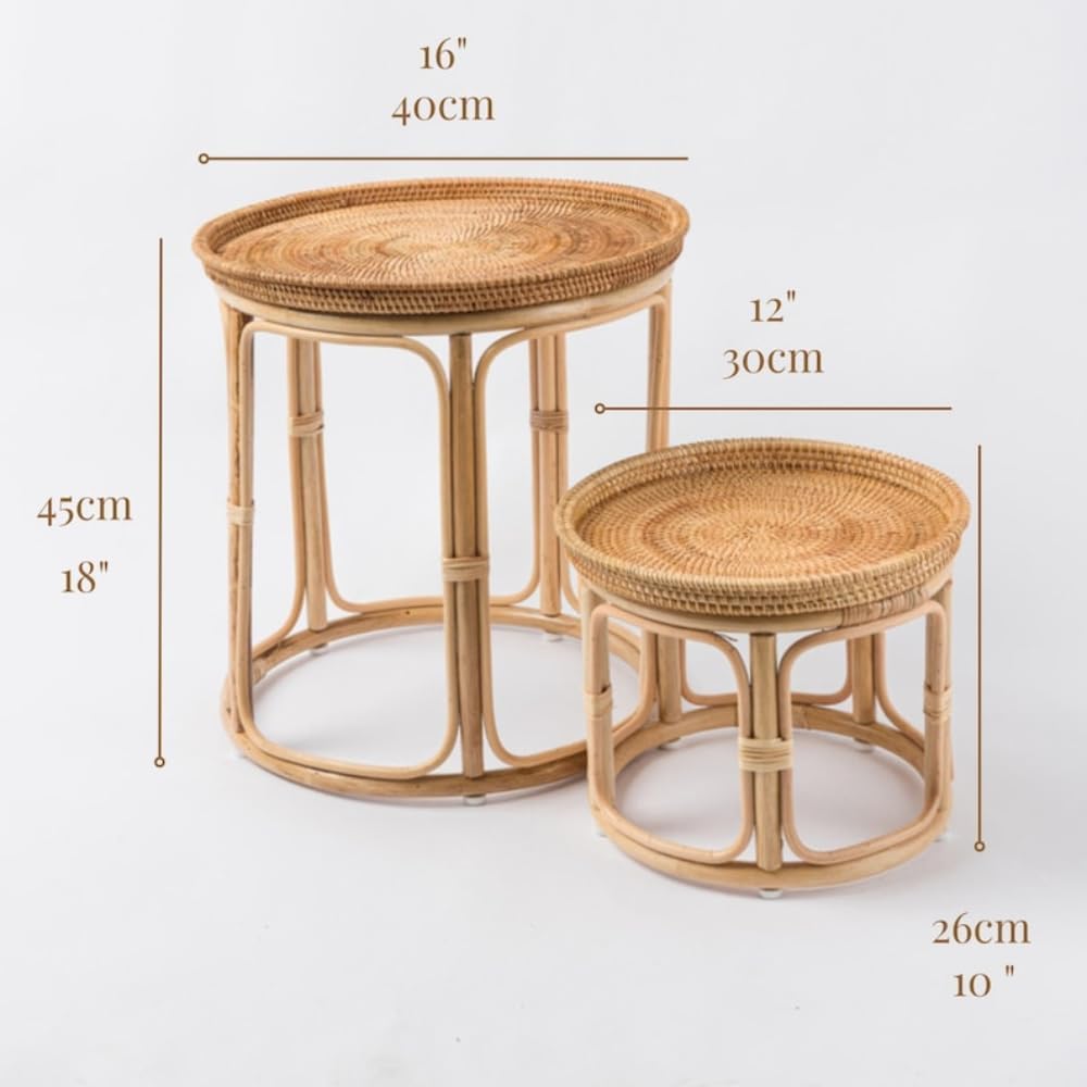 Rattan Side Table Table Set, Bedside Table Set, Minimalist Living Room Tables, Small Light Tables, End Table, Round Modern Coffee Table, Rattan Furniture, Coffee Table Nightstand for Living Room