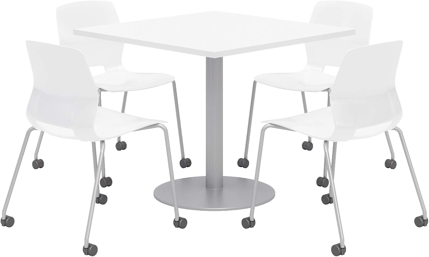 Lola Series Dining Set, Designer White Table, White Caster Chairs