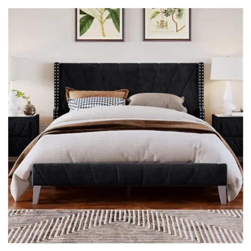 FeLeA Full/Queen Size upholstered Velvet Platform Bed with Tufted Rivet headboard, Adult and Adolescent Double beds,Twin Bed Frame, zq-122903