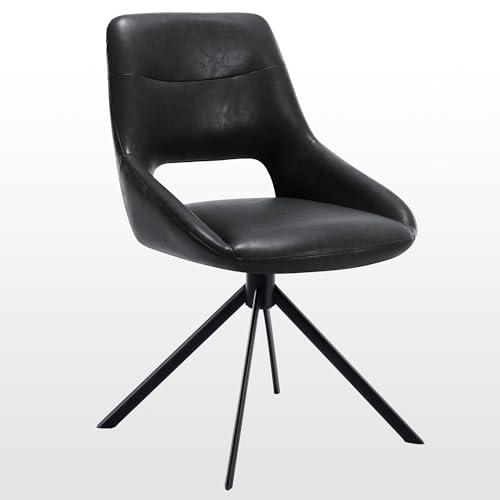 Zesthouse Modern Desk Chair No Wheels, Swivel Vanity Chair with Hollow Back, Armless Home Office Chair for Girls Women, Black Faux Leather Computer Task Chair for Bedroom