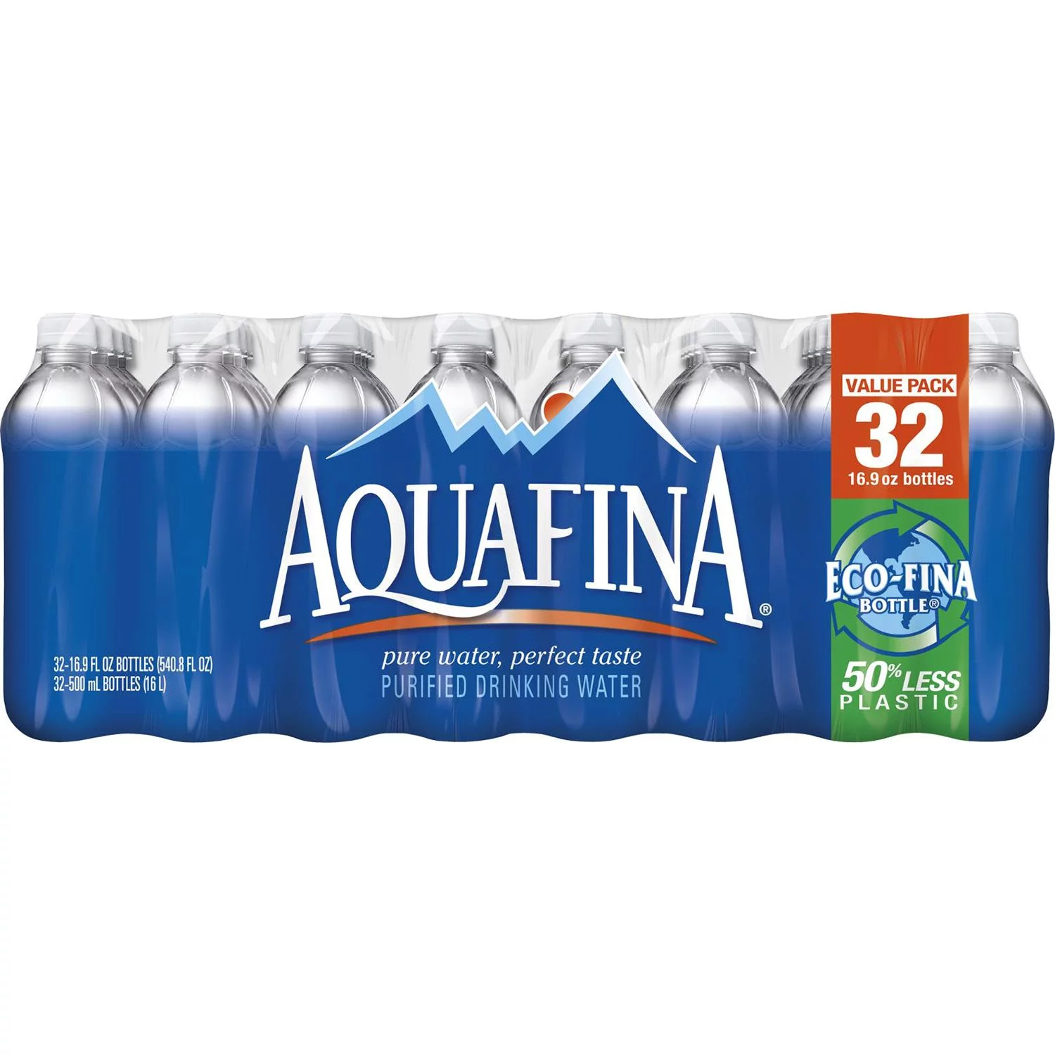 Aquafina Purified Bottled Drinking Water, 16.9 oz, 32 Pack Bottles