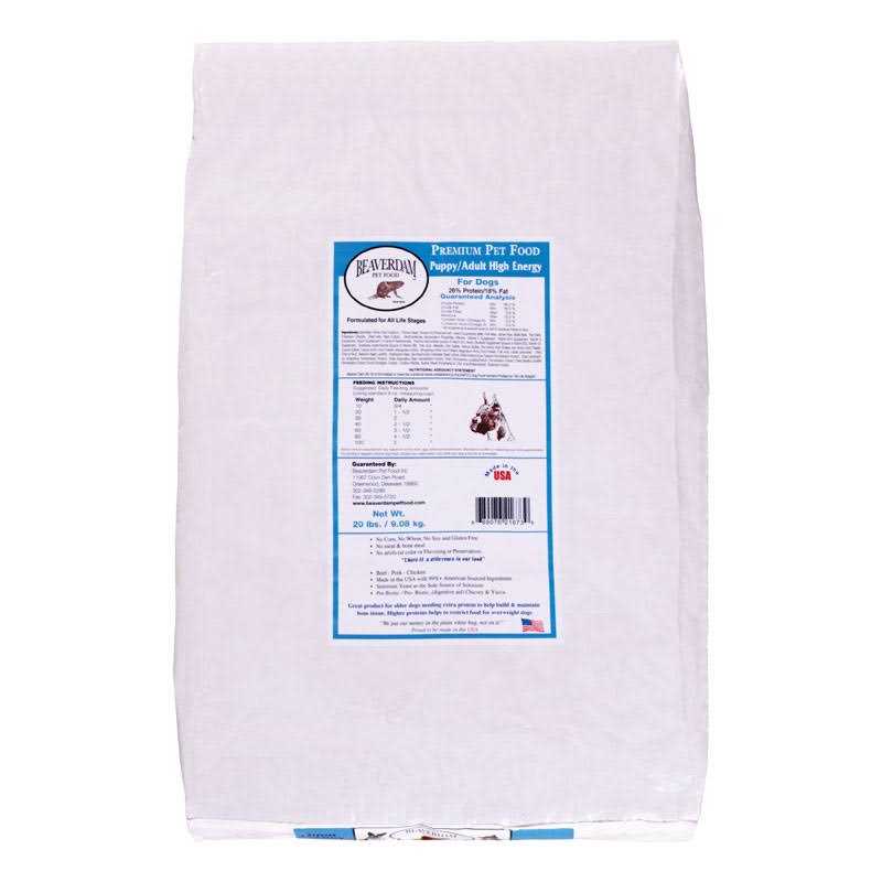 Beaverdam Hi-Energy Blue Label Pork and Chicken Dry Dog Food 20 lb - Pet Supplies online store