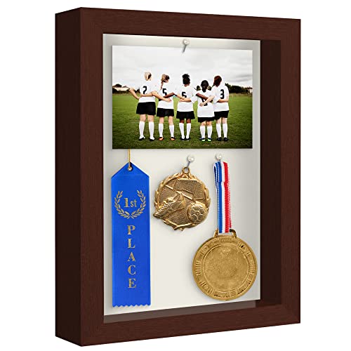 Americanflat Front Opening 8x10 Shadow Box Frame with Shatter-Resistant Glass - Silhouette Collection - Shadow Box Display Case for Tabletop and Wall Display - Rustic Brown