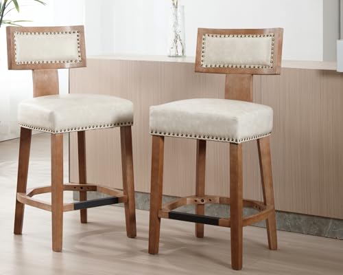 VESCASA Counter Height Barstools with Natural Wood Legs, 26.75