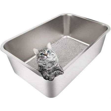Yangbaga Stainless Steel Litter Box for Cat and Rabbit, Large Size with 8in High Sides and Non Slip Rubber Feet. Odor Control - Pet Supplies online store