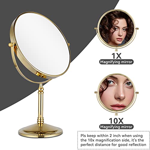 8-Inch Tabletop Two-Sided Swivel Vanity Mirror with 3X Magnification Gold Finish 2202J (3X)