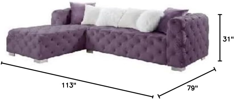 SECTIONAL Sofa W/6 Pillows - Purple Velvet | LV00389