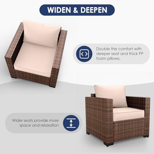 Amopatio Patio Furniture Set, Outdoor Patio Furniture Wicker Rattan Sofa, Outdoor Sectional with Ottomans, Patio Set for Backyard Porch Balcony Furniture (Grey)