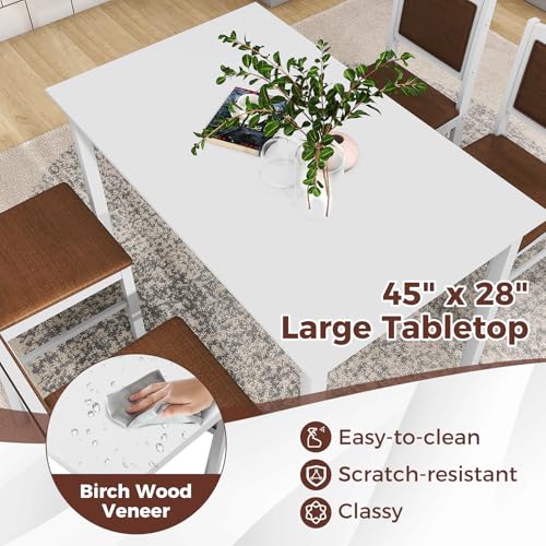 GOFLAME 5-Piece Dining Table Set for 4, Rectangular Kitchen Table & 4 Chairs with Solid Wood Legs, Padded Seat & Backrest, Upholstered Dinette Set for Dining Room, Breakfast Nook, Restaurant, White