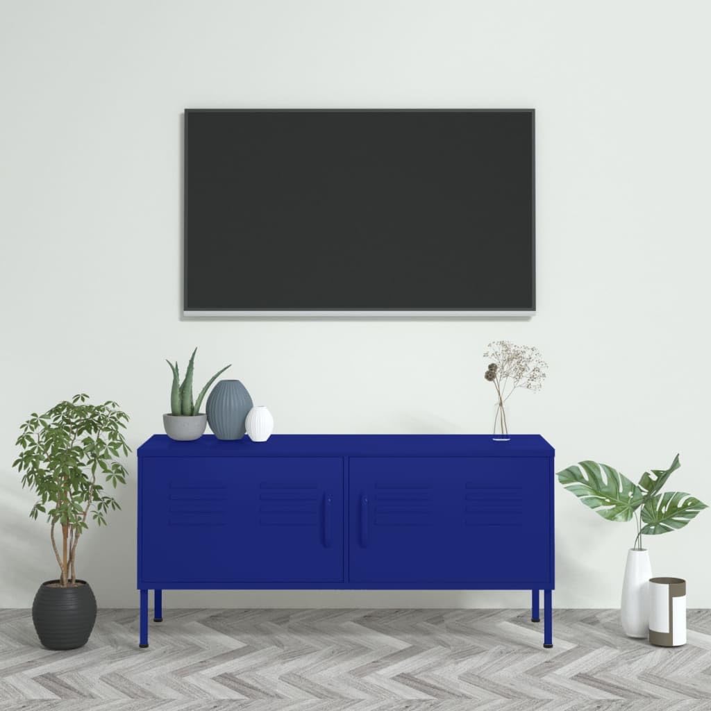 Tidyard TV Stand Navy Blue 41.3 x 13.8 x 19.7 Inches Steel, Television Stand with Storage Compartment, HiFi Cabinet End Side Table for Living Room Bedroom Home Furniture