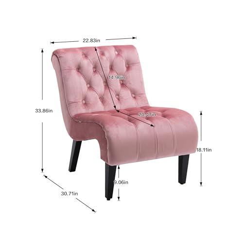 Modern Armless Accent Chair, Button Tufted Slipper Chair, Upholstered Armless Side Chair for Living Room, Bedroom, Reading Room, Beige