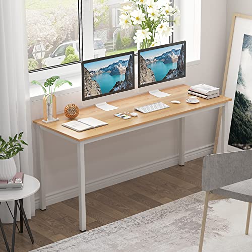 SogesGame Computer Desk, 63 inches Office Desk Computer Table Study Writing Desk Workstation for Home Office, Dining Table Teak White