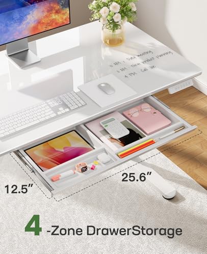 Marsail Glass Drawer Standing Desk, 4824 Inch, Black