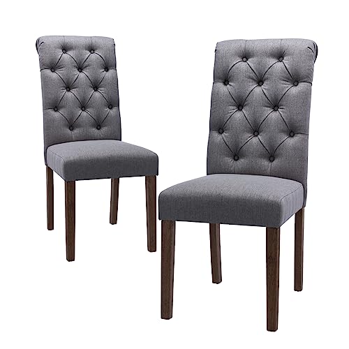 Tufted Dining Chairs Set of 4, Upholstered Parsons Dining Room Chairs, Fabric Kitchen Side Chair with Wood Legs, Floral