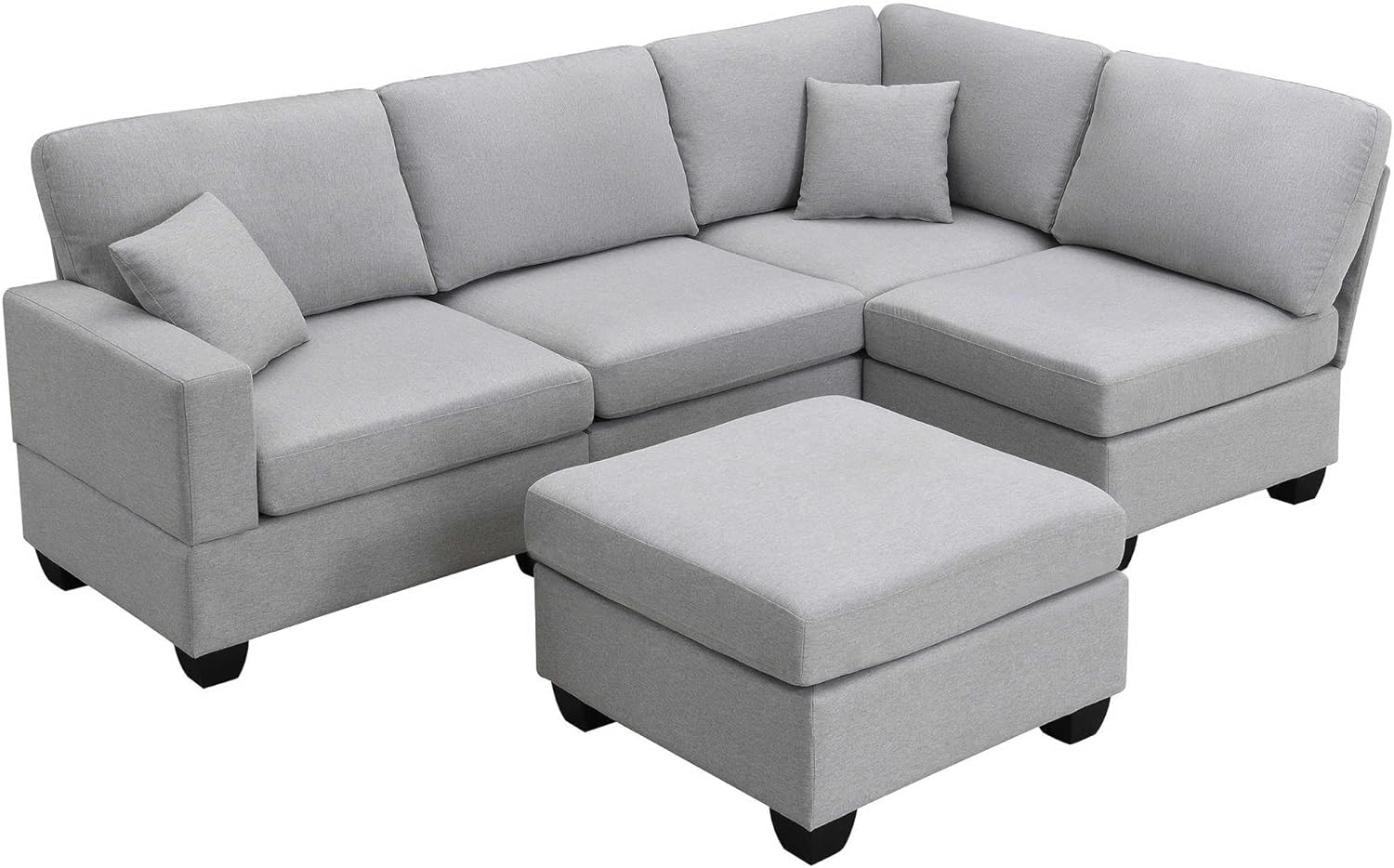 Modern 5-Seater Modular Sectional Sofa Set - L-Shaped Linen Fabric Corner Couch with Convertible Ottoman, Ideal for Living Room, Bedroom, or Office - Includes 2 Cushions for Extra Comfort