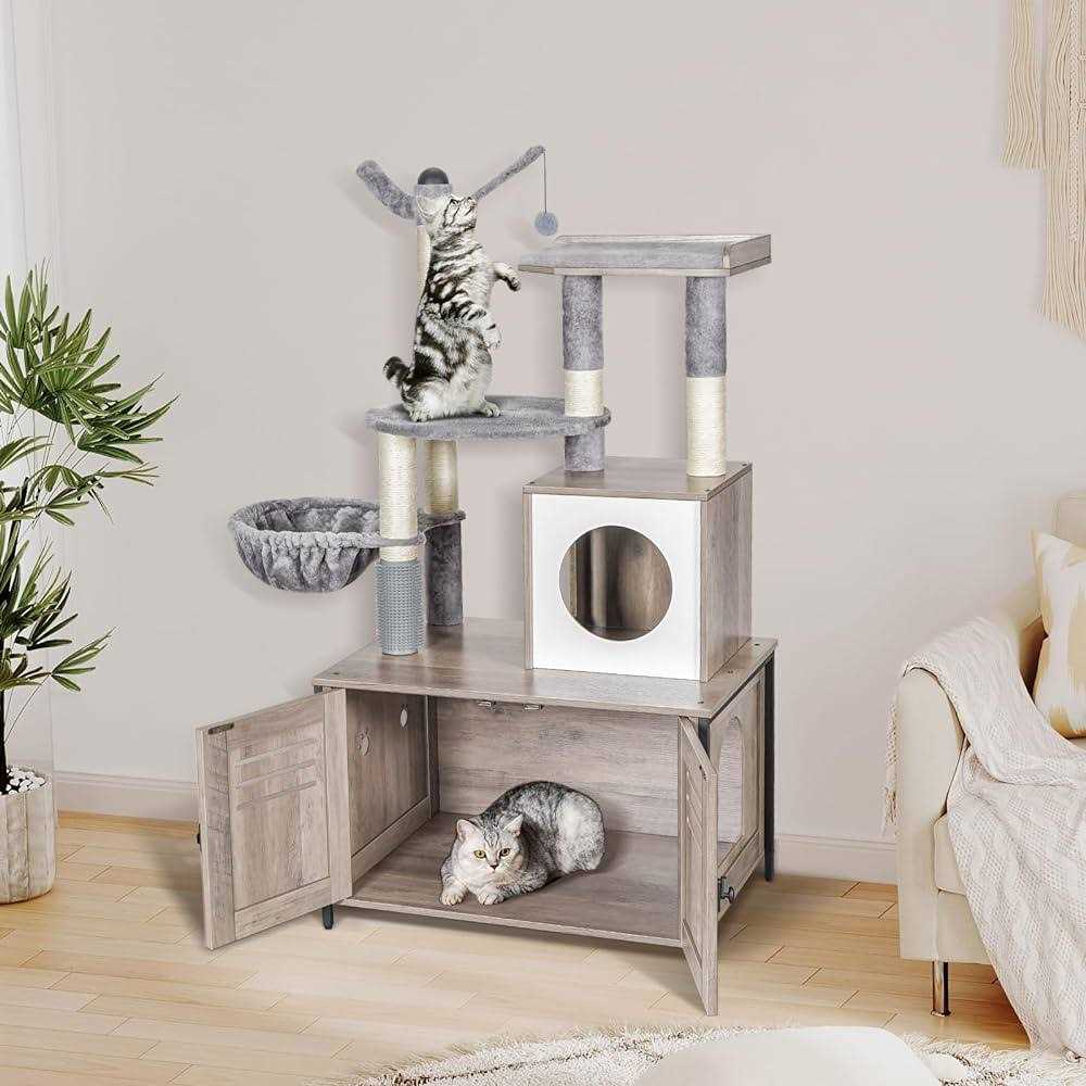Snughome Cat Litter Box Enclosure with Cat Tree Wooden Hidden Cat Washroom Furniture with Condo - Pet Supplies online store