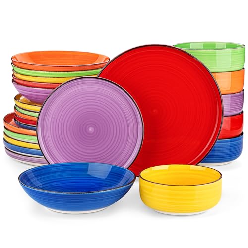 vancasso Bonita Dinnerware Sets 24 Pieces, Stoneware Dishes Set for 6, Dinner Platers with Bowls Set, Large Pasta Soup Bowls Serving Set, Dinshwasher and Microwave Safe, Multicolor