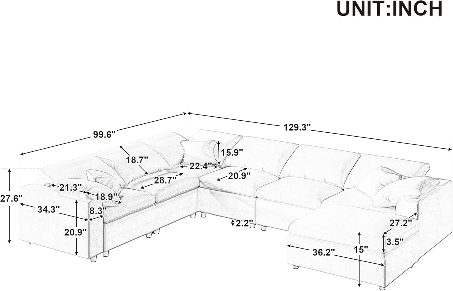 Oversized Modular Sectional Sofa Couch Large L-Shaped Couch with Ottoman Polyester Fabric Upholstered Sectional Sofa for Living Room,Apartment,Beige