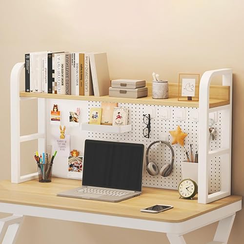 Desktop Bookshelf Thickened Steel with Peg Board, Space Saving Desktop Organizer, H-shaped Structure, Deepen 25cm, Countertop Storage Organizer Rack for Office Home Study
