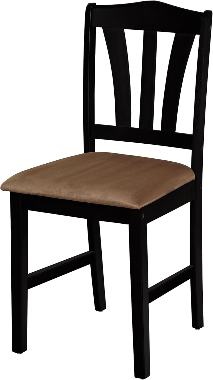 Amara Dining Table Set for 4 with Rubberwood, Padded Upholstered Seats and Neutral Microfiber Fabric, Space Saving Furniture, Black