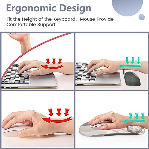 HAOCOO Large Mouse Pad with Wrist Rest, Computer Desk Mat, Keyboard Wrist Rest, 4 in 1 Ergonomic Desk Pad Mat Set with Coaster, Memory Foam Gaming Mousepad Support for Laptop Desktop, Morandi Blue