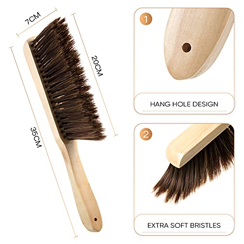 2 Pieces Wooden Bench Brushes Fireplace Brush Horse Hair Bench Brush Soft Bristles Long Wood Handle Dust Brush for Hearth Tidy Car Home Workshop Woodworking (Gray, Brown)