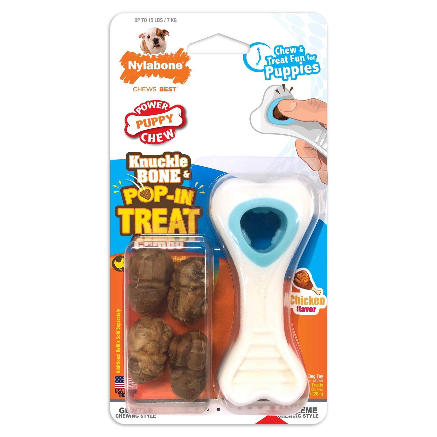 Nylabone Power Chew Knuckle Bone & Pop-In Treat Combo Chicken Toy - Pet Supplies online store